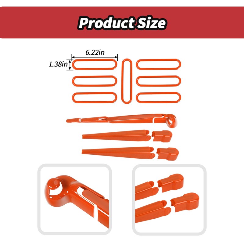 JeCar 10pcs Orange Windshield Wiper Covers Trim Kit for 2007-2018