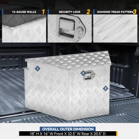 Auto Dynasty 32.5 Inch Aluminum Truck Bed Box Tool Underbody Box Truck Storage Irregular Organizer Chest with Lock and Keys for Pick Up Truck Bed, RV Trailer, 32.5" R x 16" F x 18" x 20.5", Silver