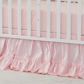 Brandream Crib Bed Skirt for Baby Girls Boys Blush Pink Boho Bohemian Solid Cotton Toddler Bedskirt Farmhouse Chic Ruffle