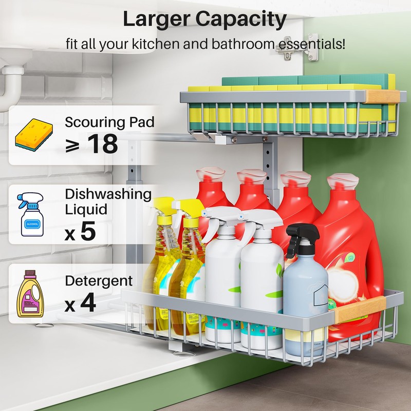 Pull out Cabinet Organizer, 1 Pack Under Sink Organizer, Slide