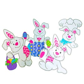 Fun Express 4 Pieces 20"x28" Large Tumbling Easter Bunny Yard Signs Decorations with Stakes - White - Weather Resistant Corrugated Plastic