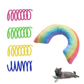 Andiker Catnip Toy&4pcs Cat Spring Toys, Colorful Plush Rainbow Pet Pillow, Cat Chew Toy for Kitten Scratch, Bite and Hug, Interactive Cat Toy for Indoor Cats to Smooth Mood and Relax (Light)