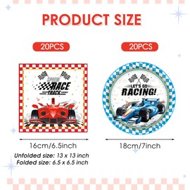 40Pcs Race Car Birthday Party Decorations-Red & Blue Checkered Plates and Napkins 丨Race Car Themed Party Decorations for Boys Kids Men’s Race Car Birthday