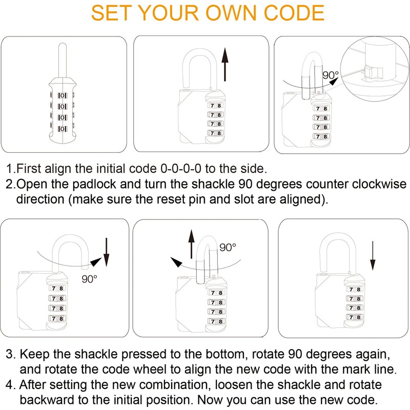 NBYT 4-Digit Password Combination Padlock，1/4 inch Diameter，for School Gym Locker,