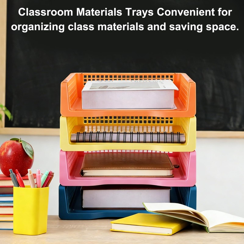 8 Pack Boho Plastic Turn in Paper Trays for Classroom
