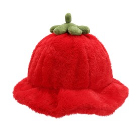 Soft Plush Cute Vegetable Sun Hat Warm Bucket Hat for Women Men Gifts Costume Headwear Accessories (US, Alpha, Small, Medium, Red)