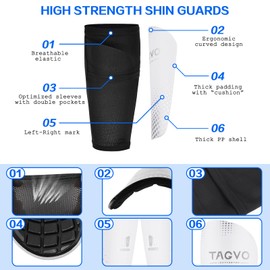 TAGVO Soccer Shin Guards for Kids Youth, Shin Pads and Shin Guard Sleeves with Optimized Insert Pocket, Protective Soccer Equipment for Boys Girls Men Women