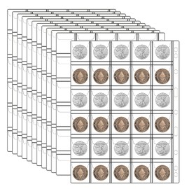 12 Sheets Coin Collection Pages, Pocket Page with 360 Pockets, Coin Binder Inserts Sleeves with Standard 9 Hole for Coin Album. Storage Holder for Currency, Stamp and Other Supplies (30 Pockets)