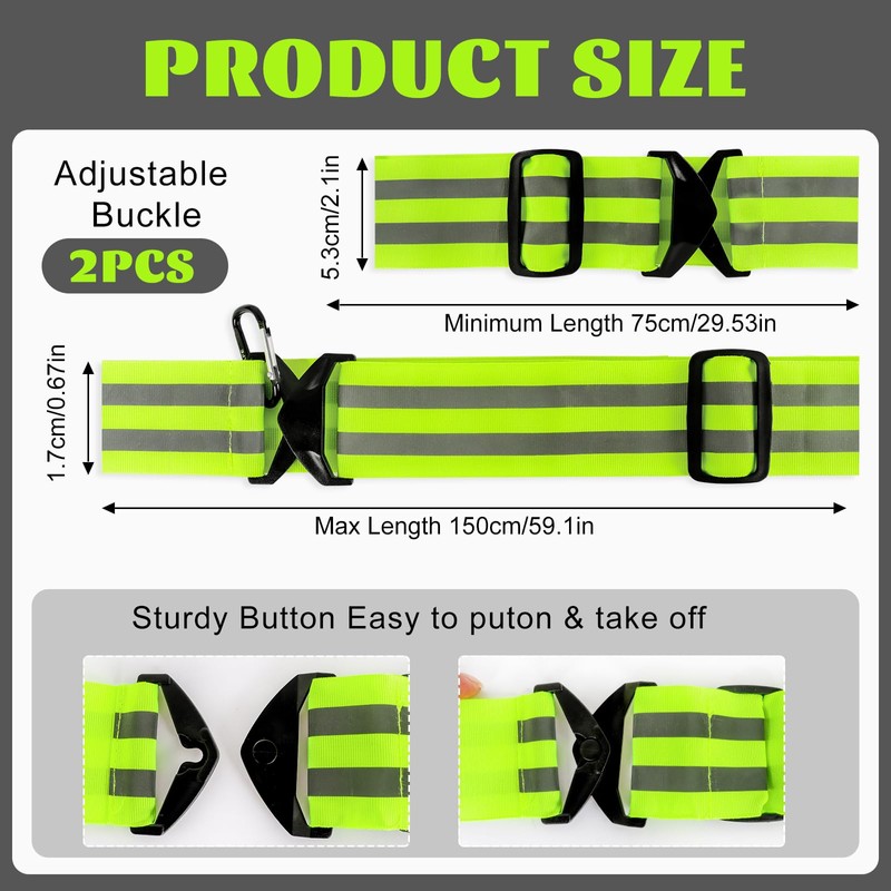 HaoHanEup High Visibility Reflective Sash,2Pcs Reflective Night Running Strips,Adjustable Reflective