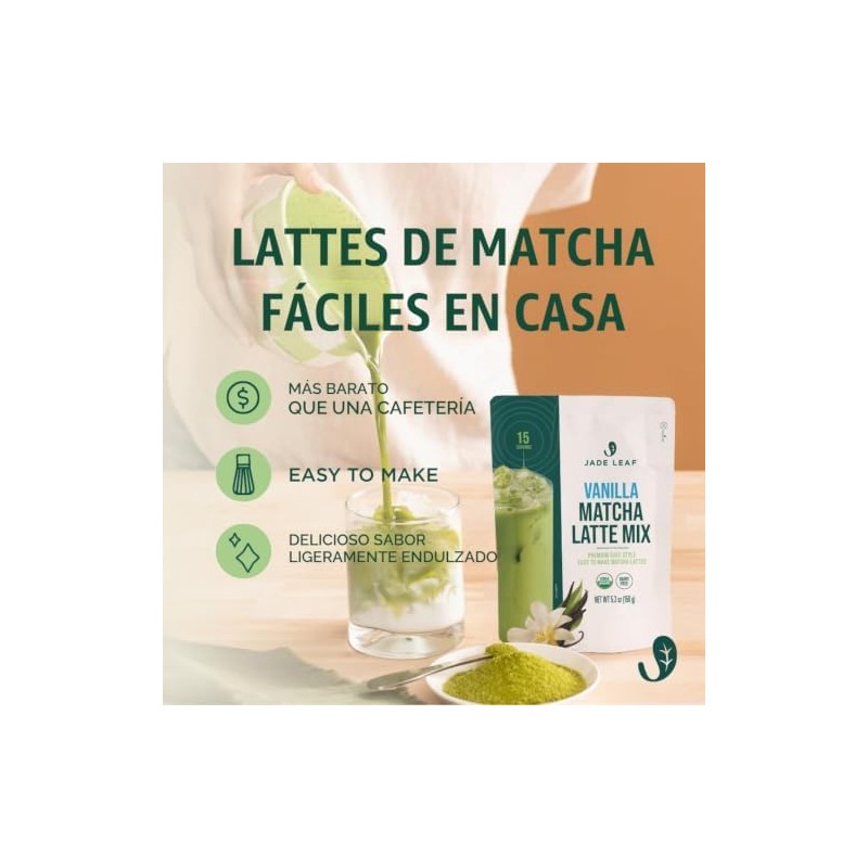 Jade Leaf Matcha Latte Mix Sabor Vainilla, Rinde 15 Porciones,