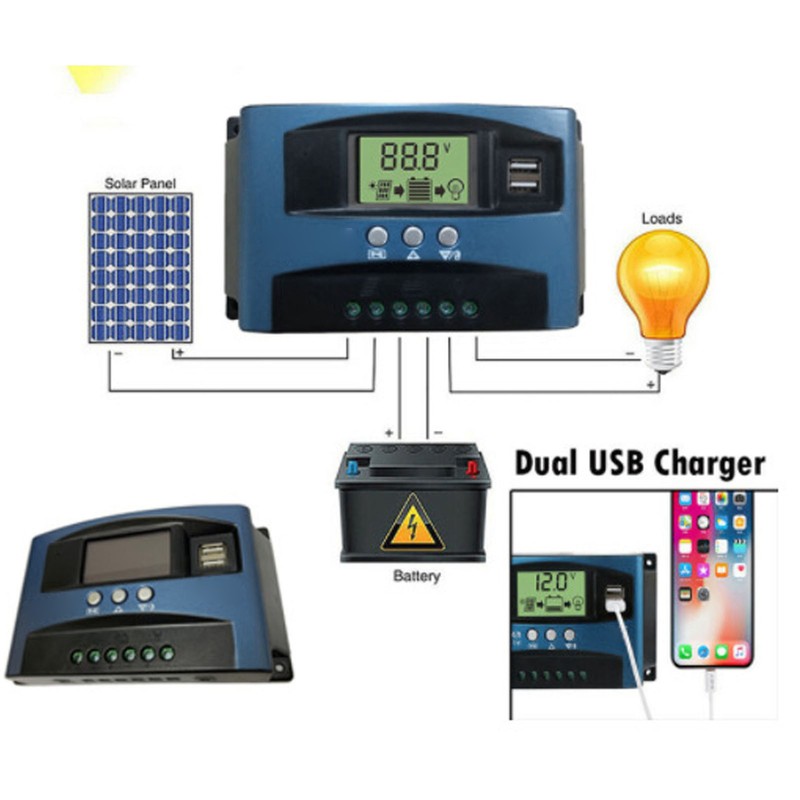 MPPT Solar Charge Controller 12V 24V Auto Identification LCD Display