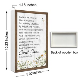 Do Not Be Anxious Philippians 4:6-7 Bible Verse Wooden Box Sign Desk Decor,Rustic Scripture Wood Block Plaque Sign for Christian Farmhouse Home Office Shelf Tabletop Wall Decor