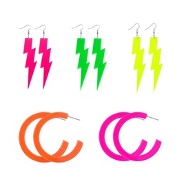5 Pairs 80s Neon Earrings Hoop Earrings Pendant Retro Acrylic Drop Dangle Earrings Cosplay Party Costume Accessory for Women 80's Party