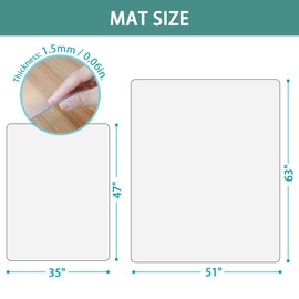 QQpony Clear Chair Mat for Hard Floors, 63"x51" Large Chair Mat for Hardwood Floors, Protector Floor Rolling Computer Desk Mat for Home Office (Clear)