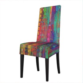 Moslion Art Chair Covers for Dining Room Rainbow Abstract Grunge Texture Graffiti Geometric Pattern Modern Design Stretch Chair Slipcover Seat Protector for Kitchen Living Room Ceremony