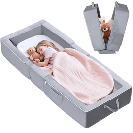 REAWUL Portable Folding Toddler Travel Bed,Kids Floor Bed, Washable Cot for Toddlers and Child,Grey