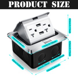 Hoolerry 2 Pack Pop up Floor Electrical Outlet Cover Box Kit with 4.8A USB Charger 20Amp Waterproof Weatherproof Floor Tamper Resistant Outlet Receptacle for Countertop Home (Silver)