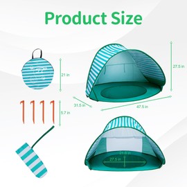 Baby Beach Tent, Sun Protection Portable Baby Travel Tent, Summer Beach Baby Sun Shelters for Boys or Girls (Aqua Green)