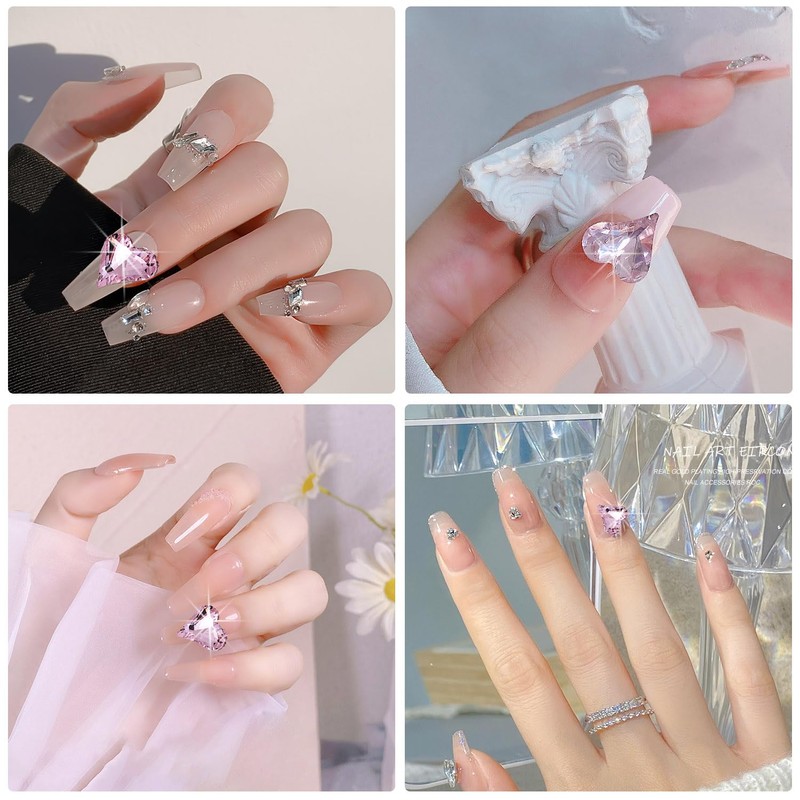 Sucodver Nail Parts Stone Heart Square Rectangle Glitter Clear Large