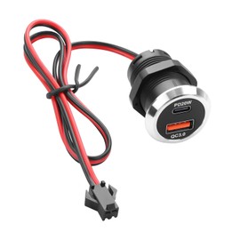 QIANRENON JST SM 2P to USB + USB C Threaded Fixed Mount Charging Connector Cable JST SM 2Pin Plug to USB & Type C Female Flush Mounting Adapter Socket QC3.0 PD20W, for Furniture Desktop, 45cm/17.7in