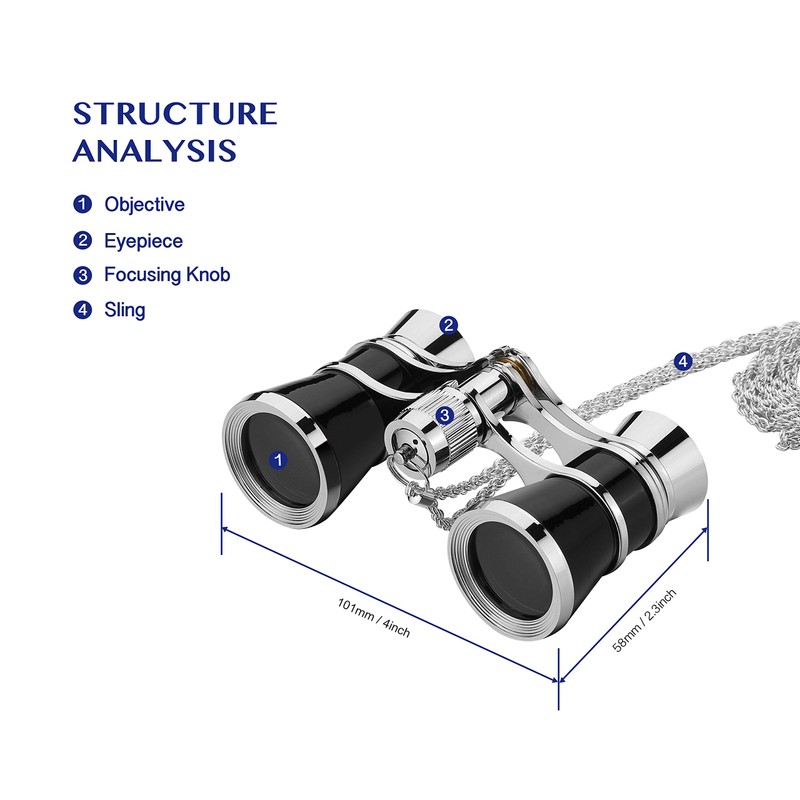Aomekie Theatre Opera Glasses Binoculars 3X25 with Chain for Theater