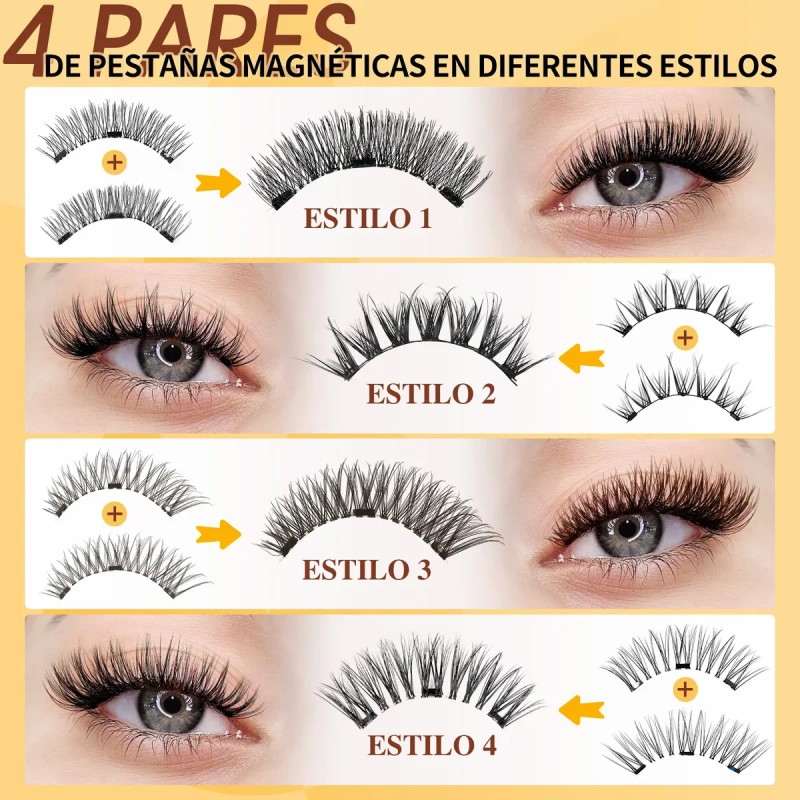Kit De Pestañas Magnéticas Quewel, 4 Pares A