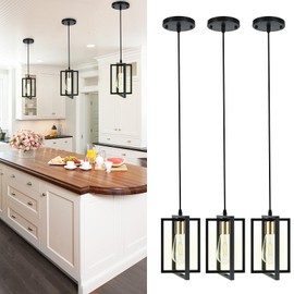 WKWKTOTO 3 Pack Black Pendant Lights Kitchen Island, Industrial Island Lights for Kitchen with Durable Metal Shades, Kitchen Island Lighting for Dining Room, Entryway, Restaurant