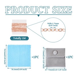 1M 925 Sterling Silver Cable Chains Rose Gold Unwelded Necklace Chains Permanent Jewelry Chains Thin Cable Chains for Men Women Jewelry Chain DIY Making