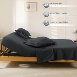 Manyshofu 4 Piece Split Head California King Sheets Sets for Adjustable Bed Sheet, Flex Head Split Top Cal King Sheets Black Sheet Set - 1800 Thread Count Bedding Set with 14-16 Inch Deep Pockets