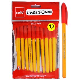 Cello Tri-Mate Orange Ballpoint Pens Medium Point Biro (Red, Pack of 10)