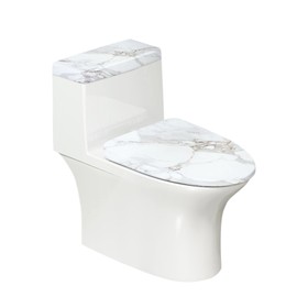 KUIFORTI White Toilet Seat Cover Washable Toilet Cover Lid for Bathroom Accessories Replacement Round White Marble Decor