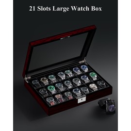 ANWBROAD 21 Slot Watch Cases for Men Watch Box with Large Glass Lid Lockable Wood Watch Display Case Watch Organizer Giftable Elegant Watch Holder UJWB004Y