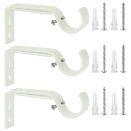 Ycolnaefllr Set of 3 Weathered White Adjustable Curtain Rod Brackets Rod Holders Curtain Rod Hanging Brackets for 22-28mm Rod