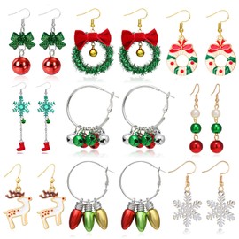 4/9/12/20/22 Pairs Christmas Earrings Dangle for Women Christmas Tree Bow Jingle Candy Earrings Xmas Earrings Gift for Girls (E:9 Pairs Christmas Earrings)