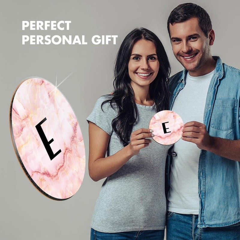 1 x Round Coaster - Letter E Marble Stone Texture