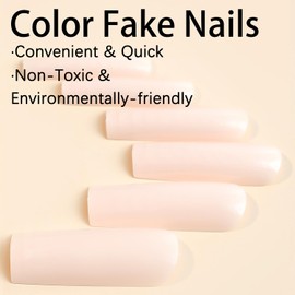 Pink Long Square Press on Nails SWEKKE Fake Nails Light Pink Solid Color Full Cover Glue on Nails Glossy False Nails with Nail Glue Manicure Acrylic Nails Artificial Nails for Women Girls 24 Pcs