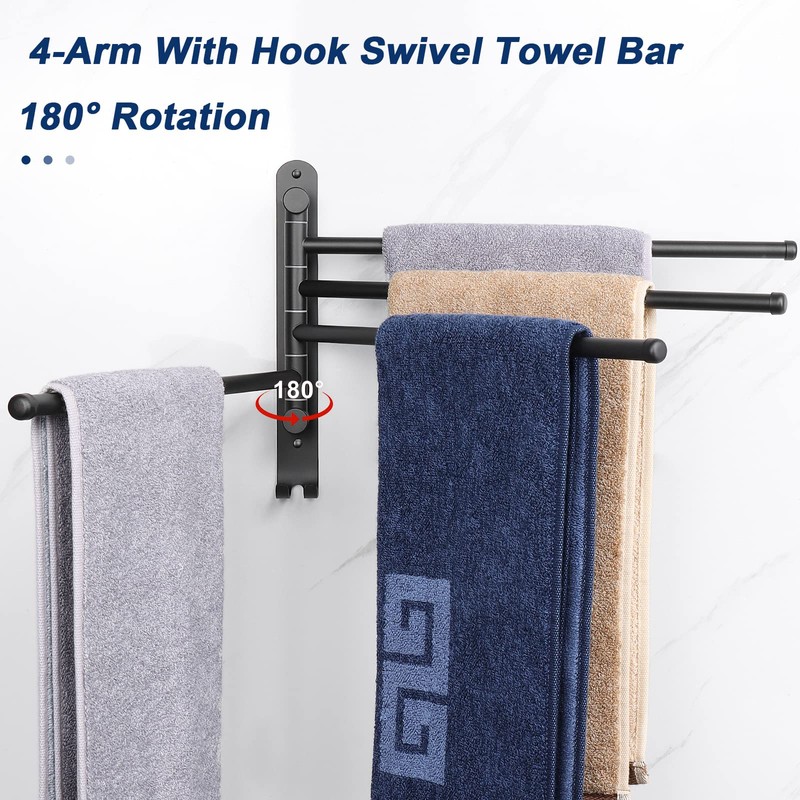 NearMoon Swivel Towel Rack, Thicken SUS304 Stainless Steel 4-Arm Towel