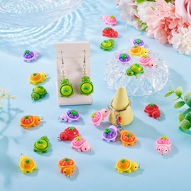 24Pcs Resin Turtle Charm Pendants Cute Fruit Tortoise Lovely Hang Ornament Sea Animal Charms 28x17mm for DIY Craft Necklace Bracelet Keychain Jewelry Making Summer Decor