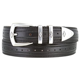 Men's Belt Perforated Leather Dress Designer Belt 1-1/8"(30mm) Wide (Black, 32)