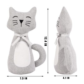 CERAYOU Cute Animals Decorative Door Stoppers, Soft Durable Fabric Weighted Interior Wall Protector for Home & Office, Anti Collision Heavy Duty Compact Floor Decor Book Stopper, Grey White Cat