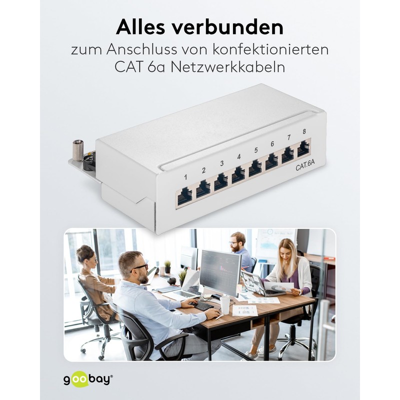 Goobay 62063 CAT 6a Mini/Desktop Patch Panel, 8 Port, Grey