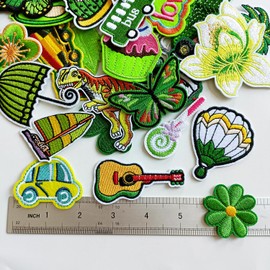 MISDONR 30pcs Green Embroidered Iron on Patches Assorted Size DIY Patches Applique for Clothing Jackets Jeans Pants Backpacks