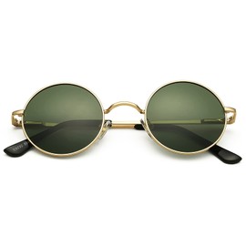 Pro Acme Small Round Polarized Sunglasses for Men Women Circle Retro Shades Metal Hippie Sunglasses UV400 (Gold Frame/G15 Green Lens)