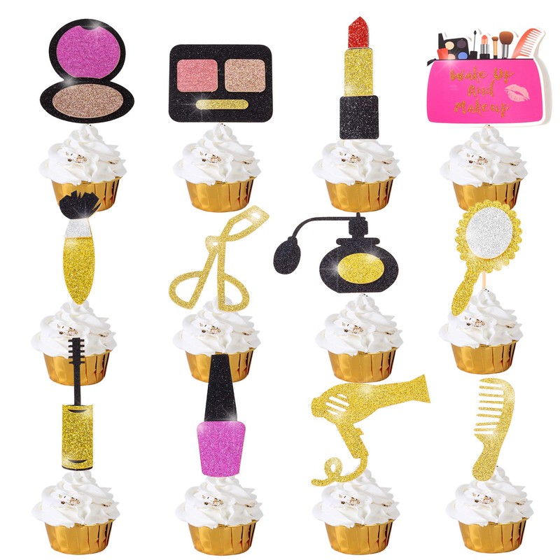 Glitter Make up Cupcake Toppers Bachelorette Party Cupcake Picks Bridal