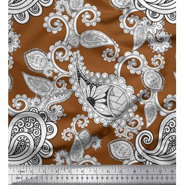 Soimoi Brown Rayon Fabric Black Sketch Paisley Print Fabric by The Yard 56 Inch Wide