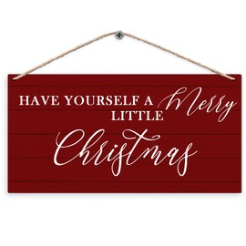 DUXMNAMG Have Yourself A Merry Little Christmas Hanging Wooden Signs 12x6, Merry Christmas Sign, Christmas Door Sign, Vintage Winter Red Christams Signs for Home Room Office Hanging Wall Decor