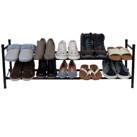Organize It All 2 Tier Shoe Rack | Extends up to 46’’ | Iron Material | Lightweight | Fits 6-12 Pairs | Home Organization | Bedroom | Dimensions 25-46"x 9"x 14.25" | Black |