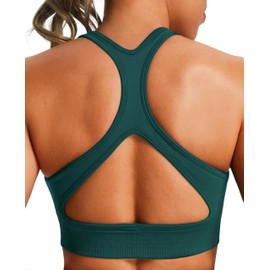 JOYSPELS Women's Sports Bra Seamless 4-Way Stretch Yoga Top with Removable Pads for Gym, Workouts, Running BlackishGreen L