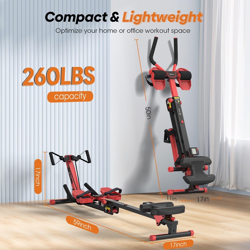 Rowing Machines for Home, 4 in 1 Rowing and Ab