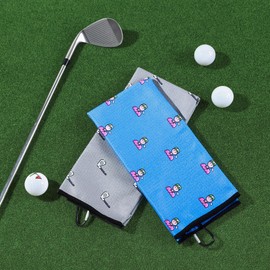 Mile High Life Golf Towel(16"x24"), Fun Prints Microfiber Towels, Waffle Fabric Large Golf Towel, with Heavy Duty Clip, Golf Bag Accessories for Men and Women (Grey Towel,Printed-Golf Club)
